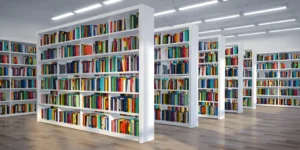 Фон библиотеки: белые книжные полки с книгами, TLNGA4V.jpeg