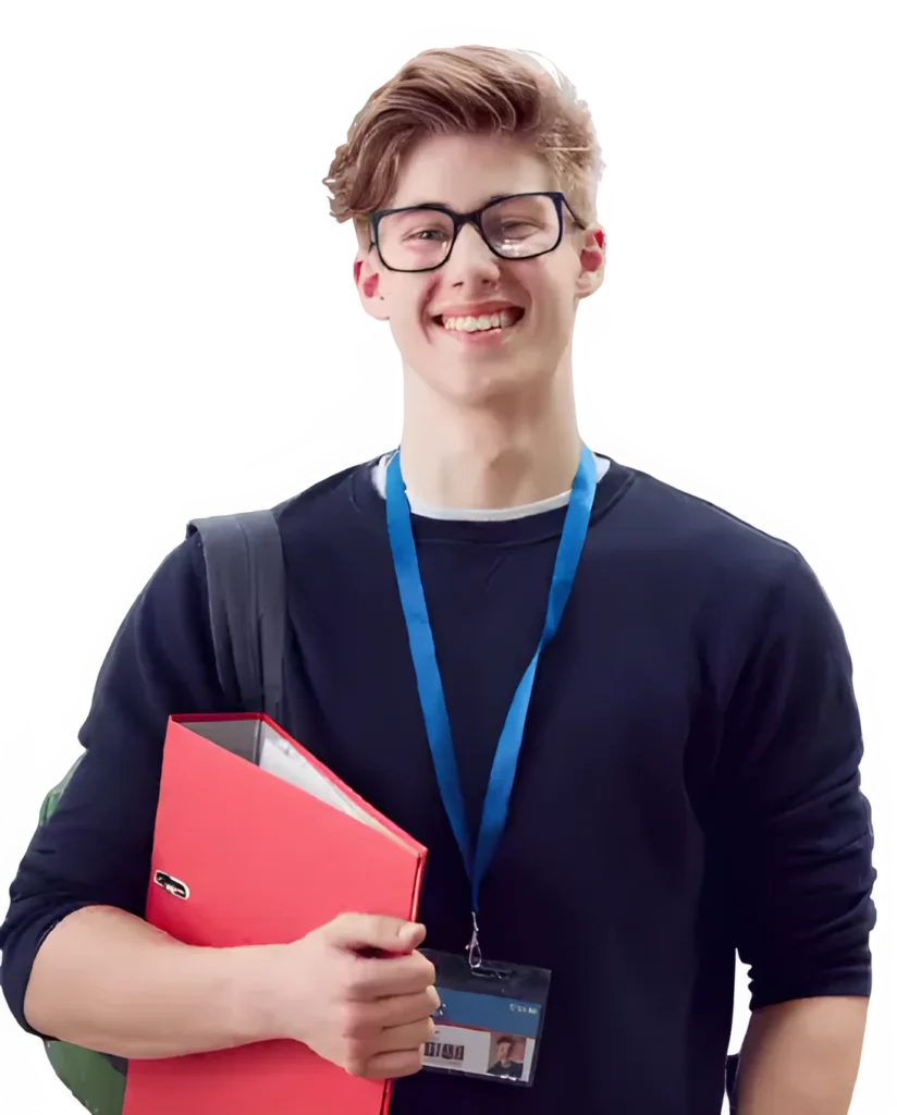 Portrait of smiling male college student in busy c GL7GYHD.png